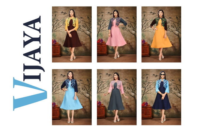 Ft Vijaya Latest Fancy Designer Ethnic Wear Rayon Jacket Designer Kurtis Collection
